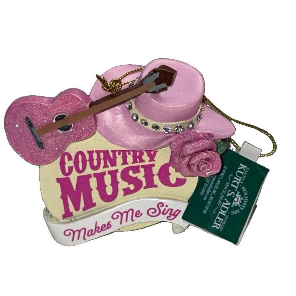 Kurt Adler Country Music Makes Me Sing Ornament D4657 Pink Cowgirl Guitar NWT